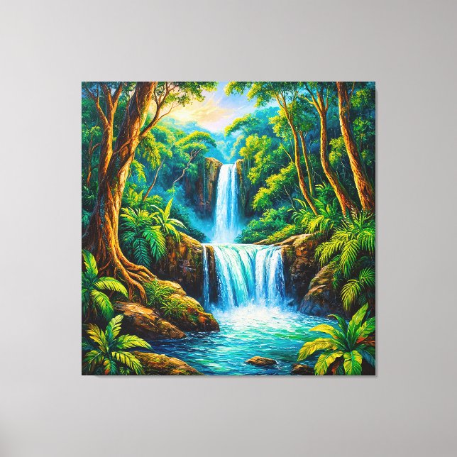 Tranquil Jungle Waterfall Canvas Print (Front)