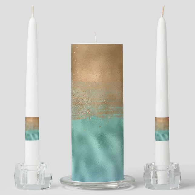 Tranquil Lagoon Colorful Abstract Pattern Unity Candle Set (Front)