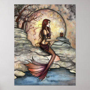 Mermaid Eclipse gothic moon fairy art sea CANVAS PRINT