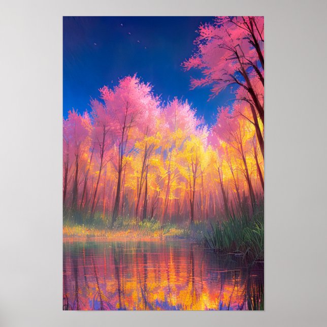 Tranquil Lake Embraced by Tall Trees Poster (Front)