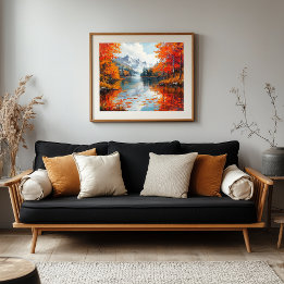 Tranquil Lake Surrounded by Autumn Trees Faux Canvas Print