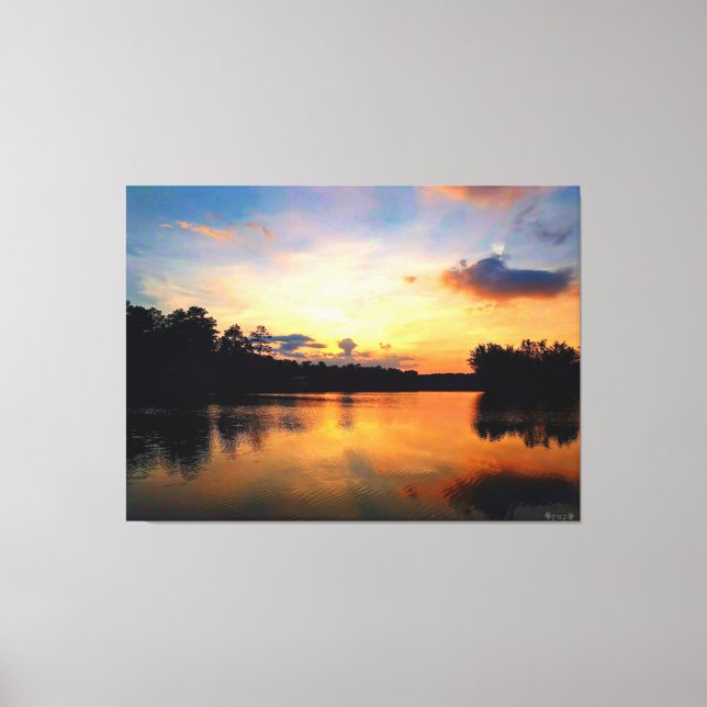 Tranquil Lakeside Sunset Canvas Print (Front)