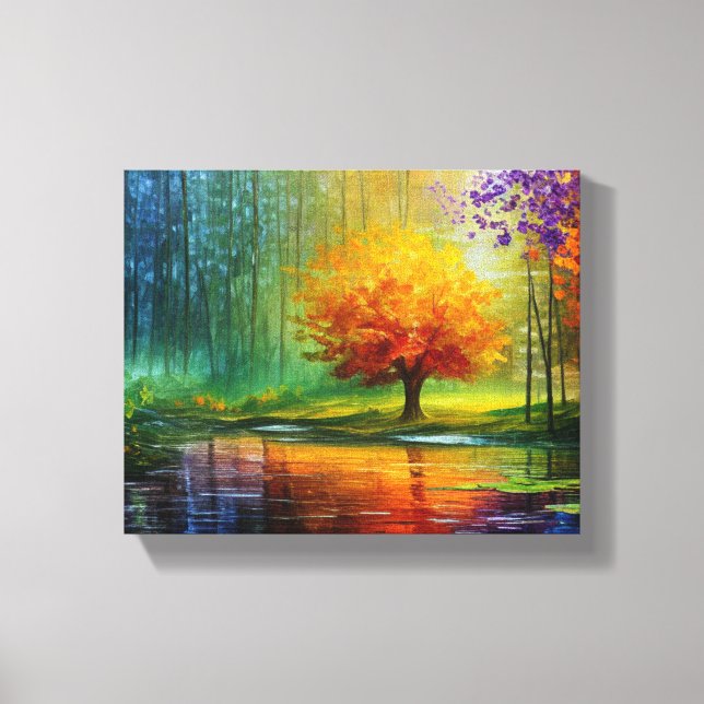  Tranquil Landscape Painting: Colorful Tree  Canvas Print (Front)