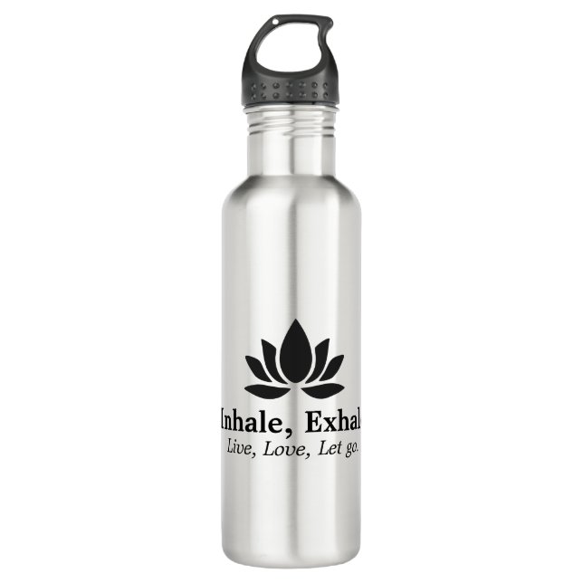 Tranquil Lotus: Inhale, Exhale Inspiration Stainless Steel Water Bottle (Front)