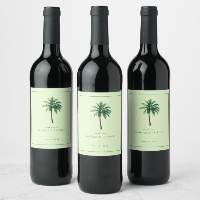 Tranquil Mint Palm Tree Wine Label (Bottles)