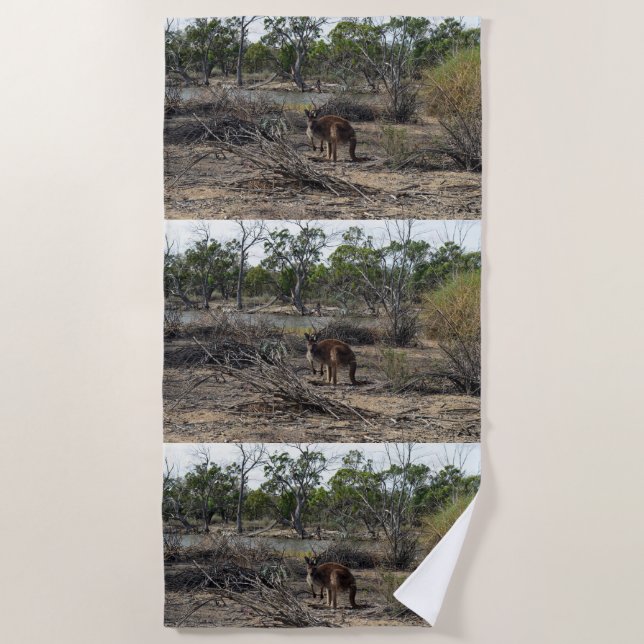 Tranquil Moment: Australian Kangaroo at Billabong Beach Towel (Front)