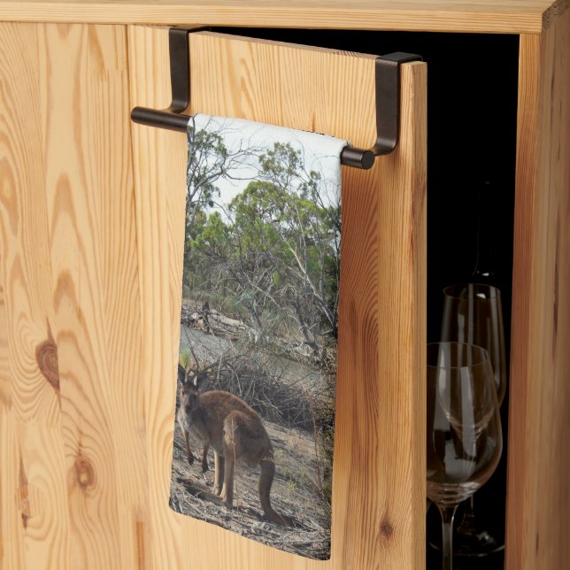 Tranquil Moment: Australian Kangaroo at Billabong Kitchen Towel (Thirds Fold)