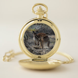 Tranquil Moment: Australian Kangaroo at Billabong Pocket Watch