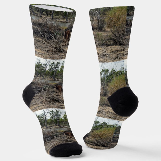 Tranquil Moment: Australian Kangaroo at Billabong Socks (Angled)