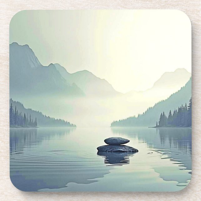 Tranquil Mountain Lake Serenity Beverage Coaster (Front)