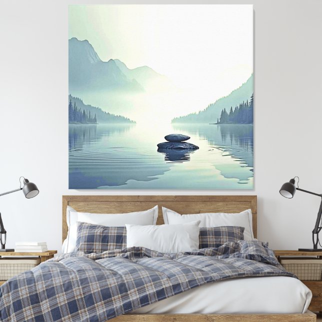 Tranquil Mountain Lake Serenity Canvas Print (Insitu(Bedroom))