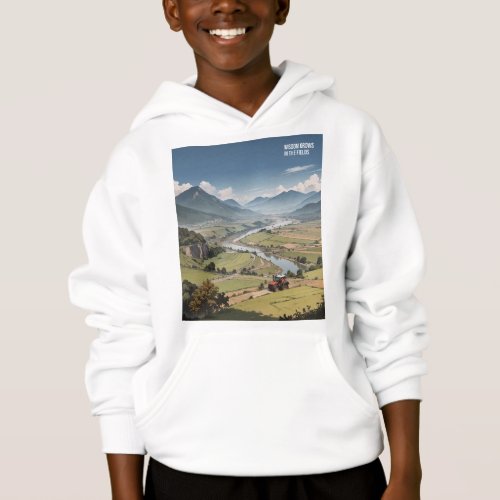 Tranquil _ Mountain Range River Farm Painting Hoodie