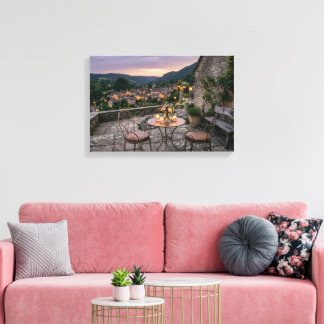 Tranquil Mountain Terrace with Candlelight Canvas Print