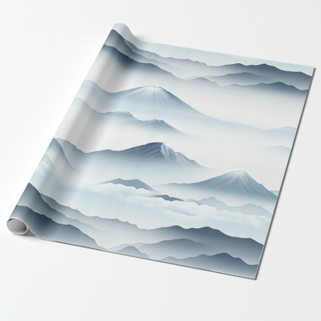 Tranquil Mountains Snow Blue White Scene Wrapping Paper (Unrolled)