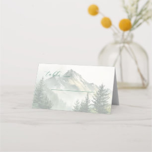 Tranquil Muted Watercolor Mountain Landscape Place Card
