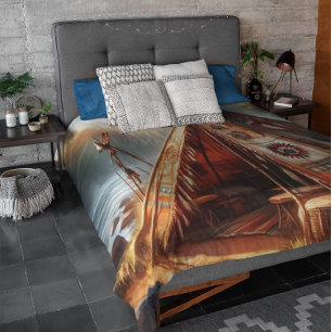 Tranquil native Indian teepee by a serene river Duvet Cover