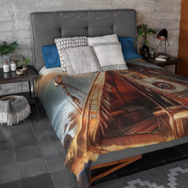 Tranquil native Indian teepee by a serene river Duvet Cover (Creator Uploaded)