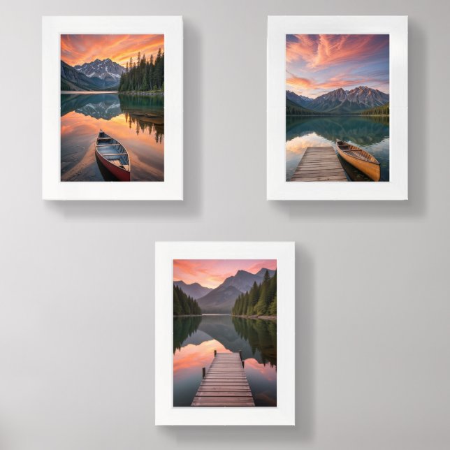 tranquil nature collection: serene canoe scenes wall art sets (Front)