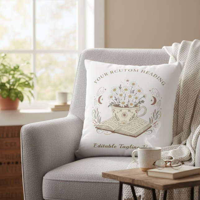 Tranquil Neutral Floral Teacup Flowers Design Throw Pillow (Elegant Teacup Flowers Throw Pillow)