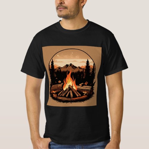 Tranquil Nights Campfire Vector Illustration T_Shirt