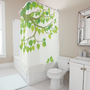 Tranquil Nordic Forest: Birds and Summer Leaves Shower Curtain