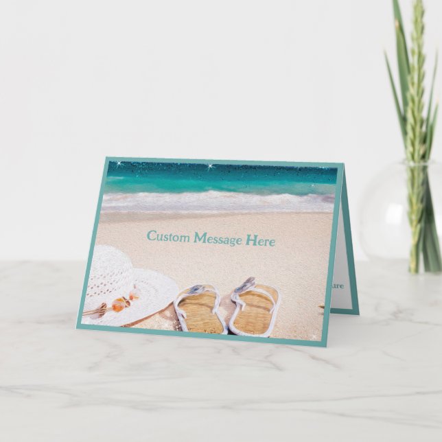 Tranquil Ocean Beach: Sunhat and Sandals Serenity Card (Front)