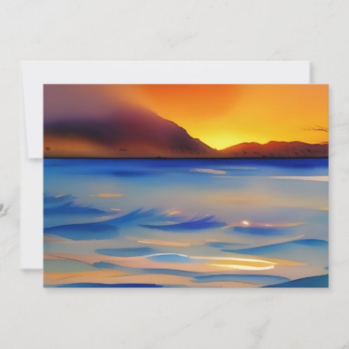 Tranquil Ocean Sunset Watercolor Flat Greeting  Card