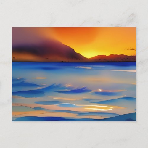 Tranquil Ocean Sunset Watercolor  Postcard