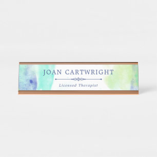 Tranquil Ocean Watercolor Desk Name Plate