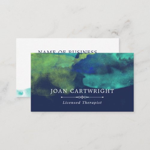 Tranquil Ocean Watercolor Navy Blue Business Card