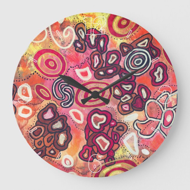 Tranquil Oval Corals Original Abstract Artwork Large Clock (Front)