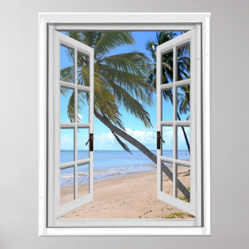 Tranquil Palms and Ocean Artificial Window View Poster