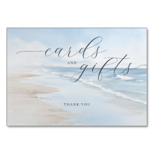 Tranquil Pastel Watercolor Beach Scene Table Number