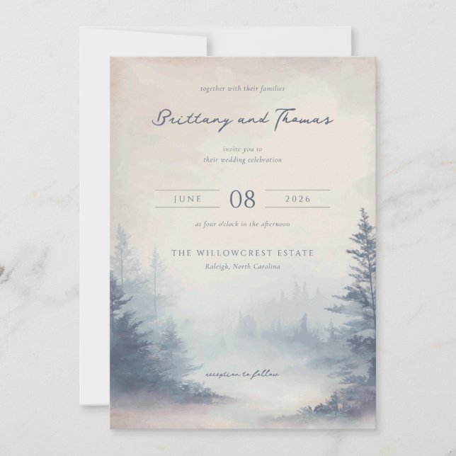 Tranquil Pastel Watercolor Forest Invitation (Front)