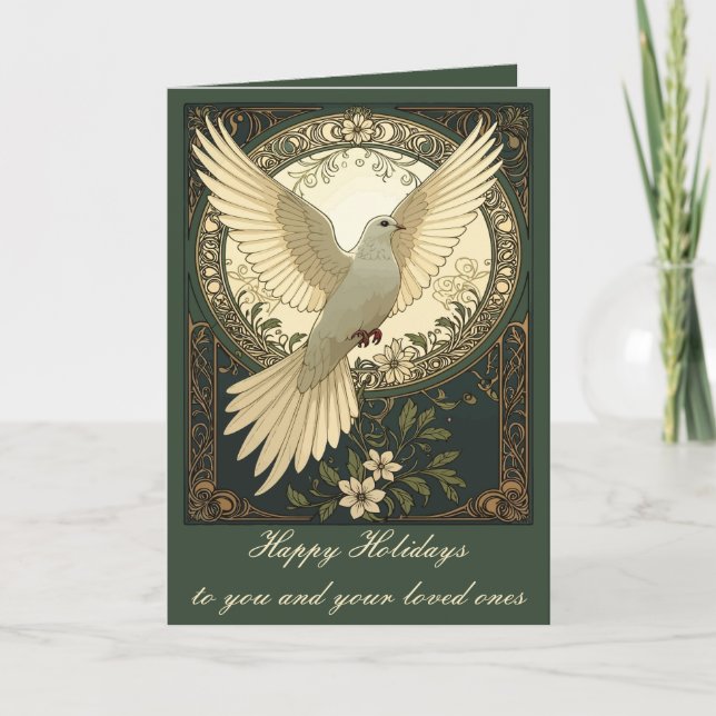 Tranquil Peace Dove And Nature Illustration Holiday Card (Front)