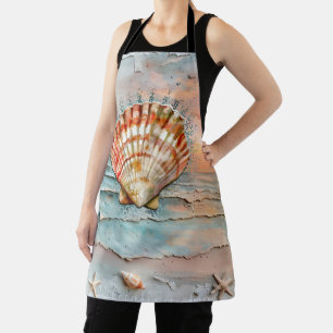 Tranquil Peach and Orange Seashell Watercolor Apron