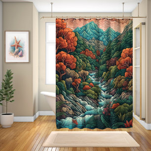 "Tranquil Peaks: Japanese Landscape Shower Curtain