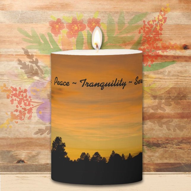 Tranquil Prairie Hills At Sunset Photograph Pillar Candle (Keep, change or remove the template text on this sunset photo candle. )