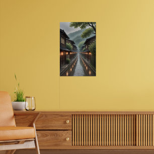 Tranquil Rainy Japanese Street Ghibli-Inspired  Poster