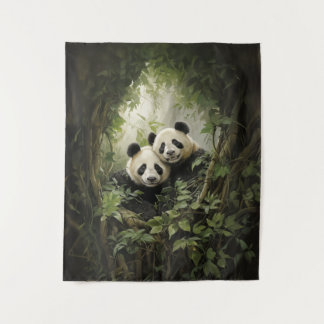 Tranquil Retreat: Panda in Tree Acrylic Oil Tapestry