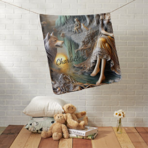 Tranquil river night with an Indian and wolf Baby Blanket