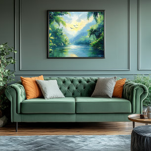 Tranquil River Winding Through Dense Jungle Canvas Print