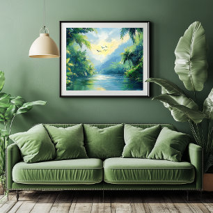 Tranquil River Winding Through Dense Jungle Faux Canvas Print