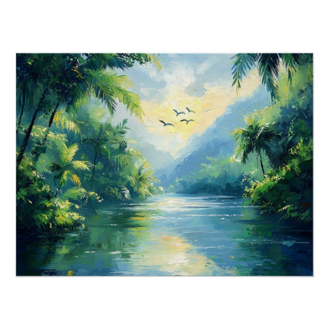 Tranquil River Winding Through Dense Jungle Poster (Front)