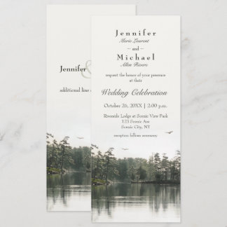 tranquil rustic lake evergreens reflection slender invitation
