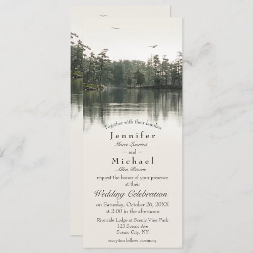 tranquil rustic lake evergreens reflection slender invitation
