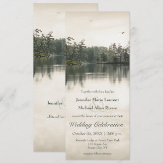 tranquil rustic lake reflection slender wedding invitation