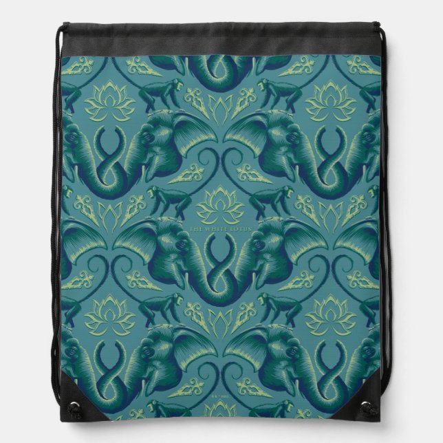 Tranquil Safari Tapestry Pattern - The White Lotus Drawstring Bag (Front)