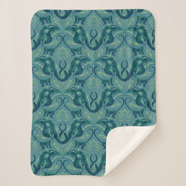 Tranquil Safari Tapestry Pattern - The White Lotus Sherpa Blanket (Front)