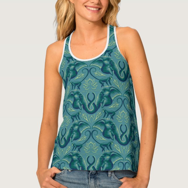 Tranquil Safari Tapestry Pattern - The White Lotus Tank Top (Front)